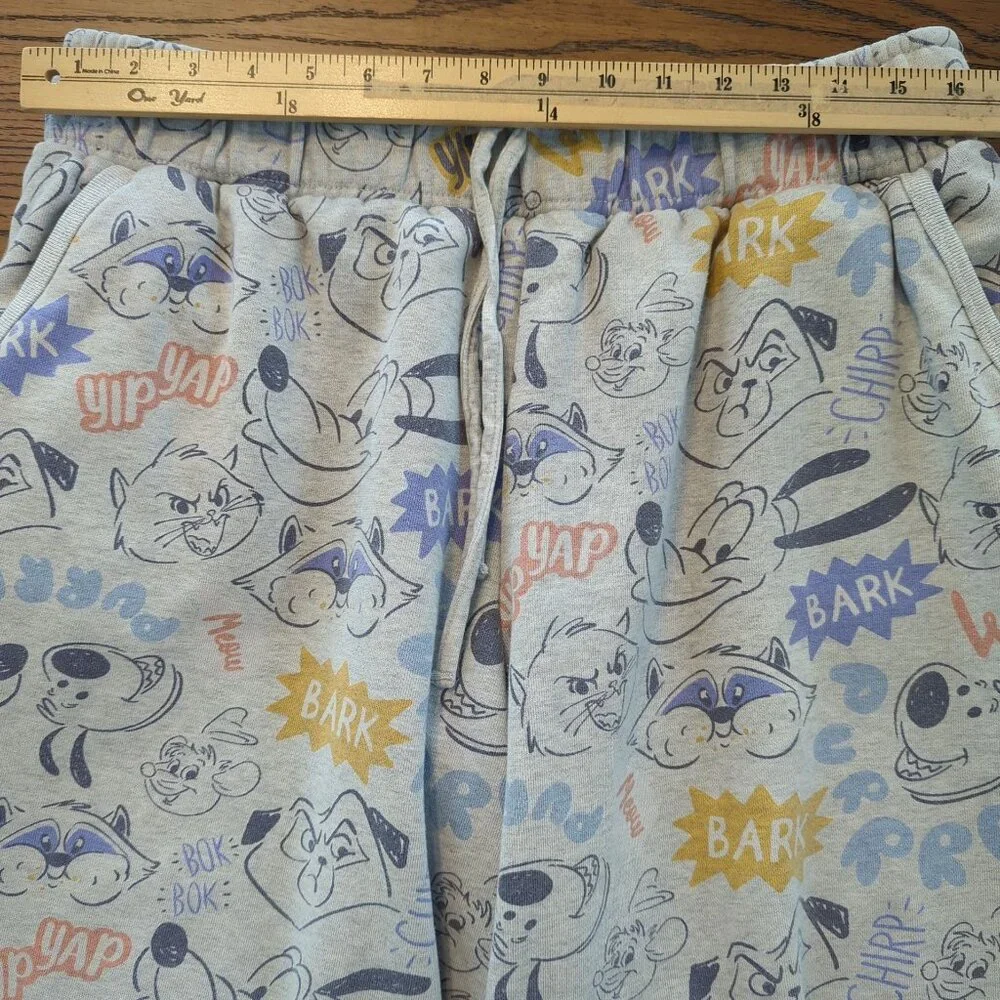 Disney Critter Lounge elastic waist sweat pants wide leg Grey Multi-Color Size L